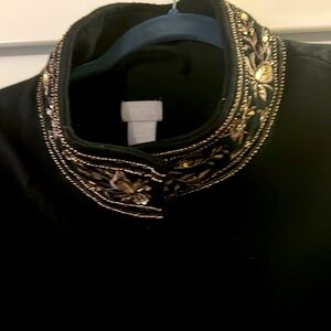 Exquisite Wool Jacket Embellished with Gold Embroidered Collar and Sleeves